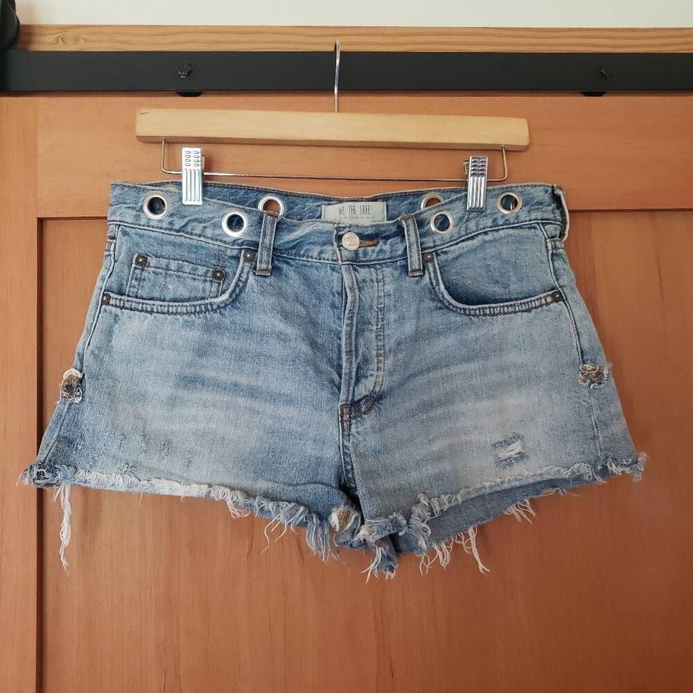 Free People Light Blue Distressed Denim Jean Shorts